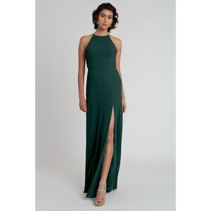 Jenny Yoo Kaia Floor Length Pebbled Crepe Bridesmaid Dress. Halter. Slit
